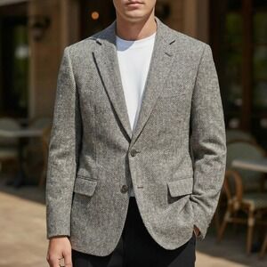 Brooks Brothers 1818 Fitzgerald Harris Tweed Herringbone Wool Blazer Grey 40R